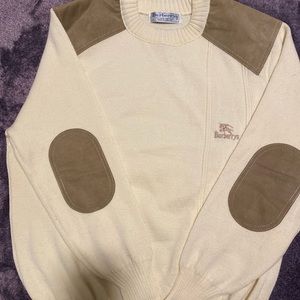 Mens Burberrys Cream and Tan Wool Sweater  Gently Worn